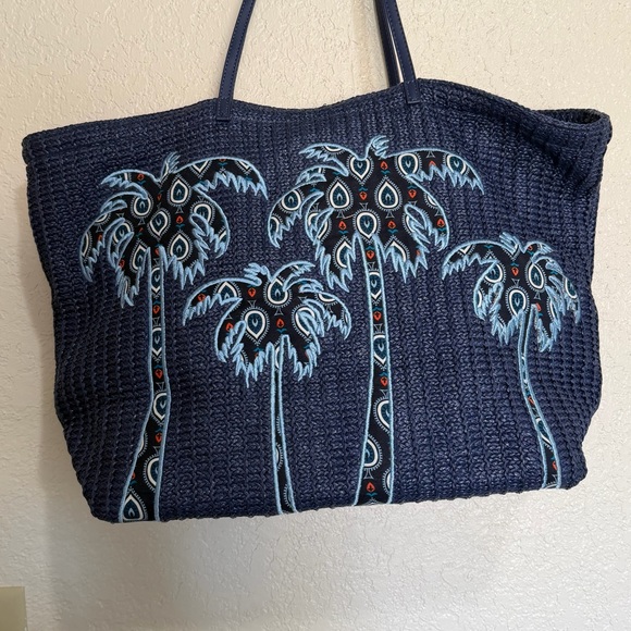 Vera Bradley Navy Large Straw Tote - Picture 2 of 9
